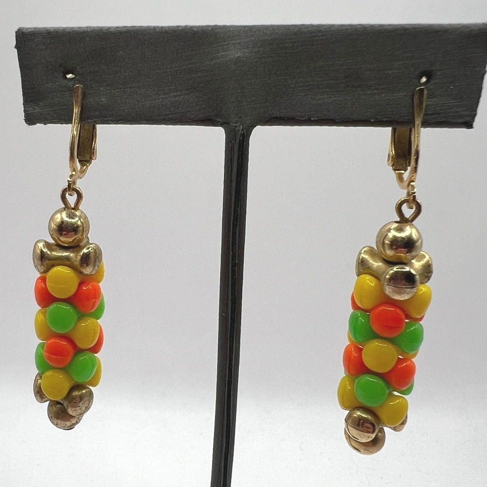 Vintage Sarah Coventry Clip On Earrings Carousel Yellow Orange Green Dangle Drop
